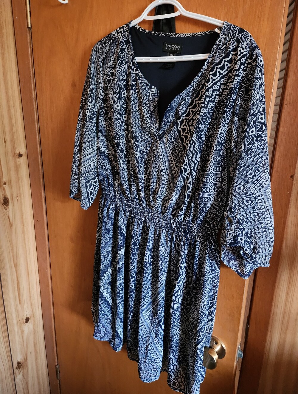 Enfocus Studio Black and White Printed Long Sleeve Dress